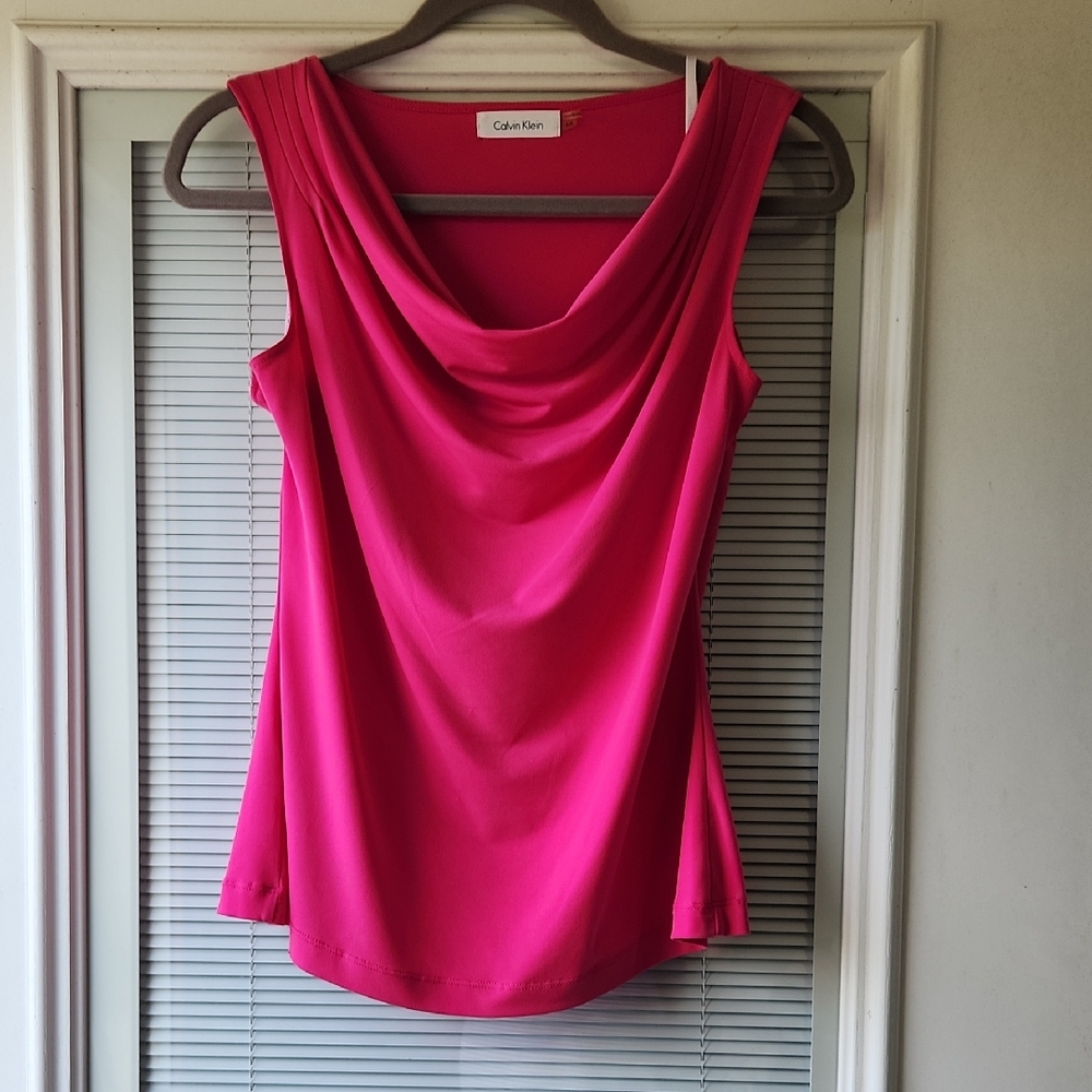 Calvin Klein Bright Pink Drape Neck Top
